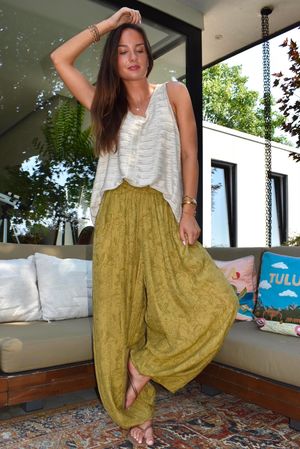Tasha Damask Bloom Pant Deep Olive